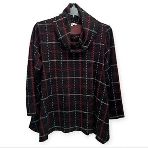 erin london long sleeve cowl neck striped tunic sweater size Petite XL Black Red